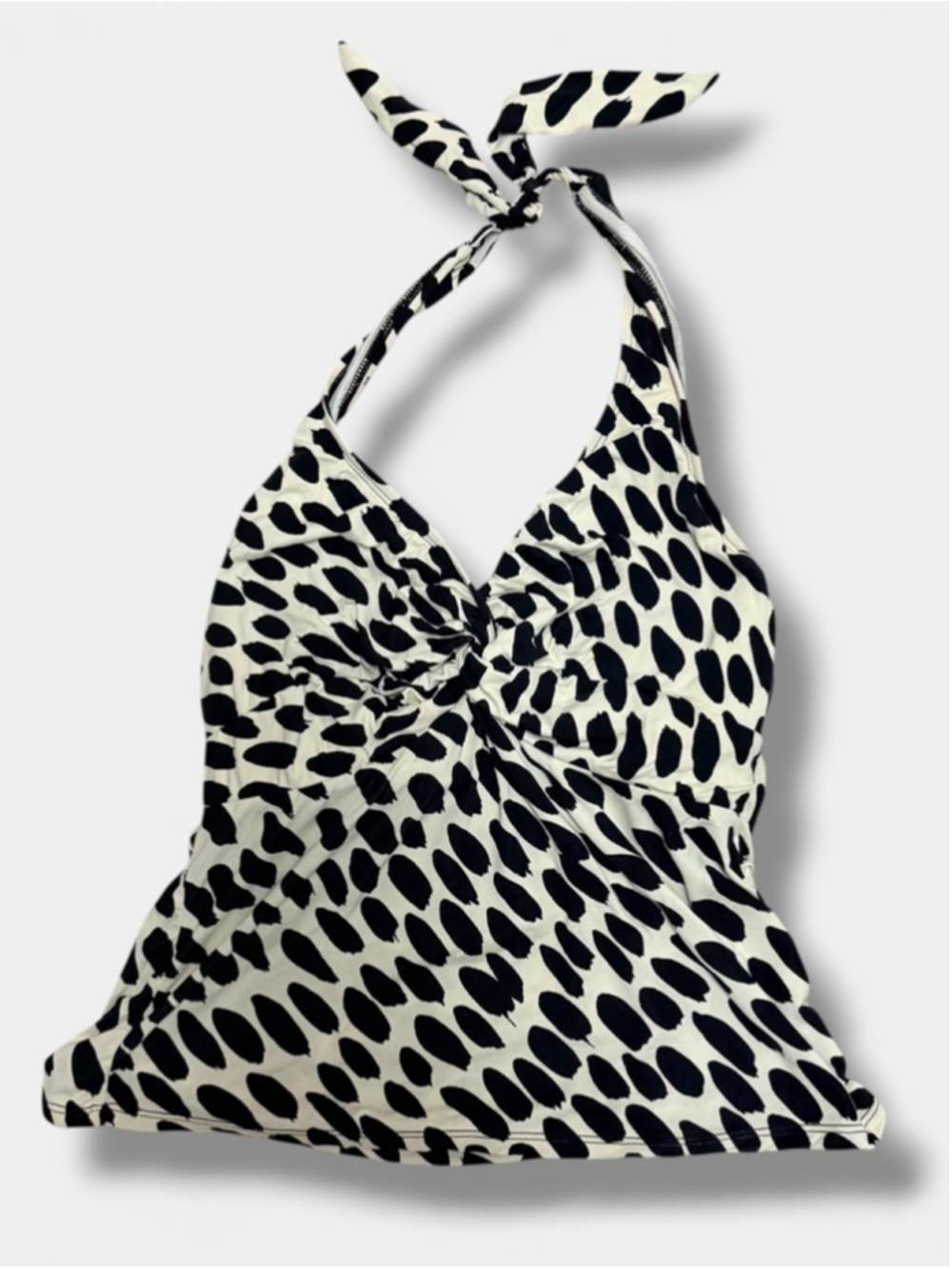 Black Abstract Spot Halter Tankini Swim Top Womens 36D Retro Pin Up La Blanca